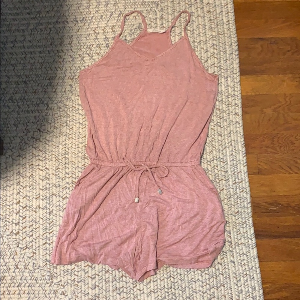 Red and white striped comfy romper